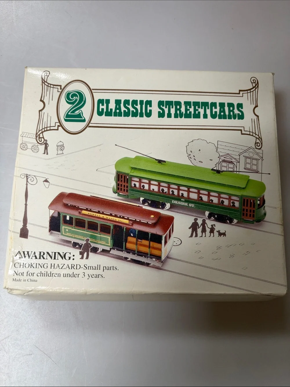 2 CLASSIC STREETCARS HO SCALE SAN FRANCISCO CABLE CAR & DESIRE ST TROLLEY- New
